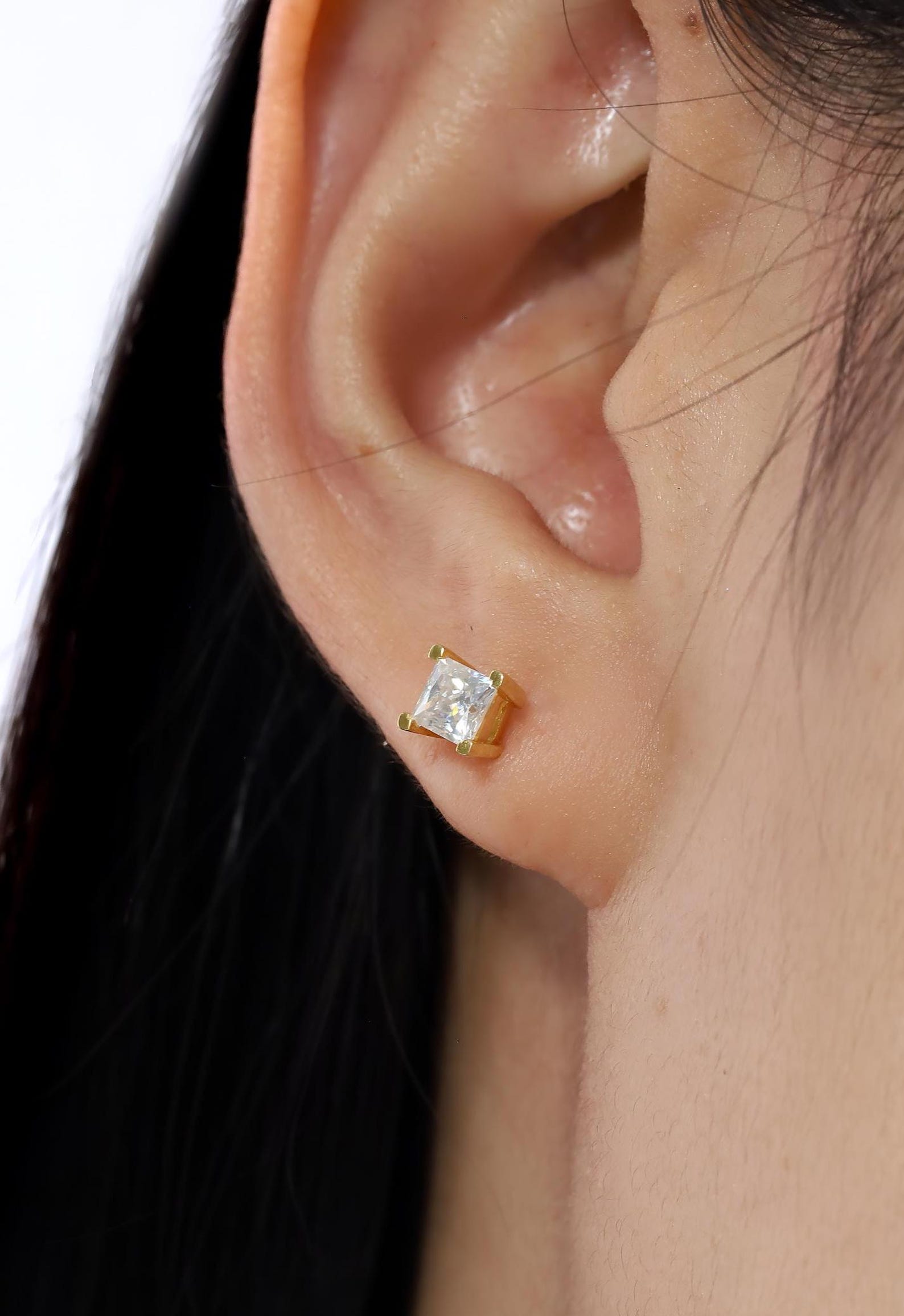 4x4mm Princess Cut Diamond Stud Earrings, Princess Cut Unique Earrings, Tiny Diamond Studs Earrings, Anniversary Gifts, Wedding Gift